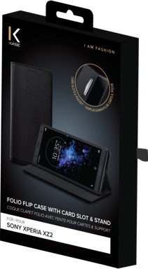 Coque clapet folio avec fente pour cartes & support pour Sony Xperia XZ2, Noir