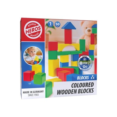 Jeu de construction HEROS Blocs en bois colorés 50 pièces FSC Noir, rouge, bleu