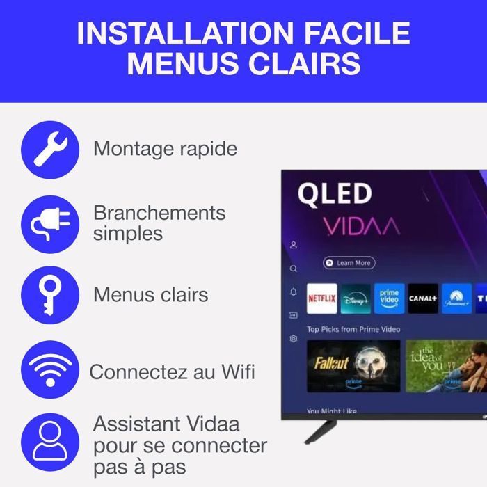 TV QLED CONTINENTAL EDISON CELED43SVQLD25B6 43'' 109 cm UHD 4K 3840x2160 SMART VIDAA 3xHDMI 2xUSB - vue 4