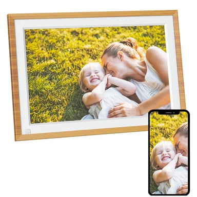AGFA PHOTO Cadre Photo Connecté Realiview APF1000 Wi-Fi 10'' LCD - Affichage Photos/Vidéos, Horloge, Météo, Rotation Auto, Mémoire 32Go, Appli FRAMEO iOS/Android Incluse - Bois