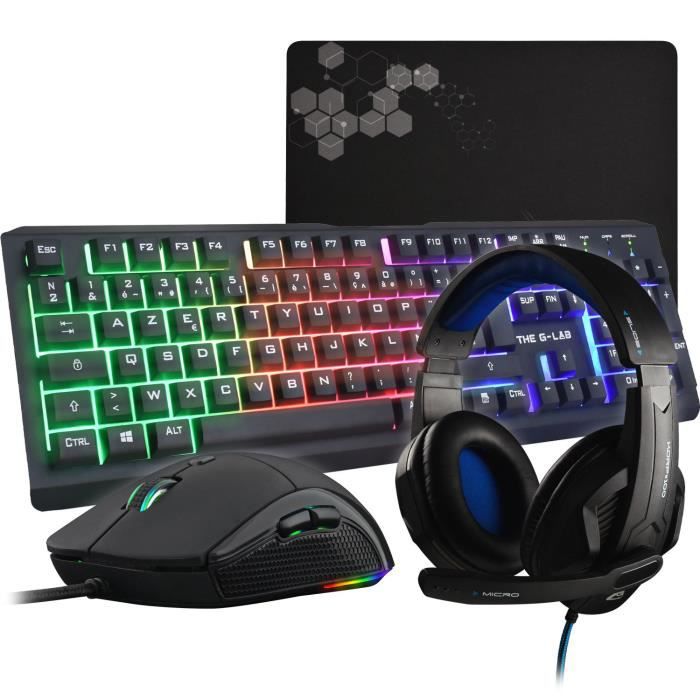 KIT pour gamer 4 en 1 clavier souris tapis et casque RGB k 60