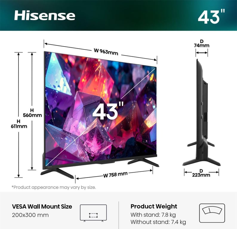 TV Hisense QLED 43Q7S PRO 43 4K UltraHD 144Hz Smart TV VIDAA HDR10+ Dolby Atmos - vue 3