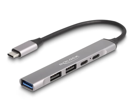 Delock 4 porta slim type-C USB Hub con 1 x USB 10 Gbps Tipo A + 2 X USB 2.0 Tipo A + 1 X USB 2.0 USB Type-C e PD 95 W