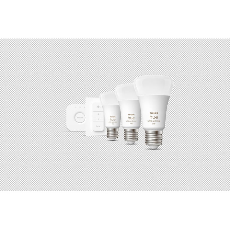 White & Color Ambiance Starter-Kit E27 (drei Lampen, eine Hue-Bridge, ein Dimmschalter, ersetzt 60 Watt)