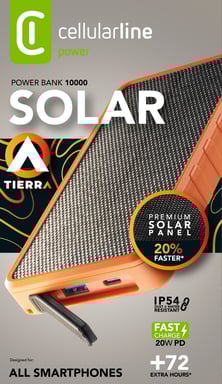 Cellularline Power bank SOLAR 10000 Chargeur Portable 10000mAh avec panneau solaire