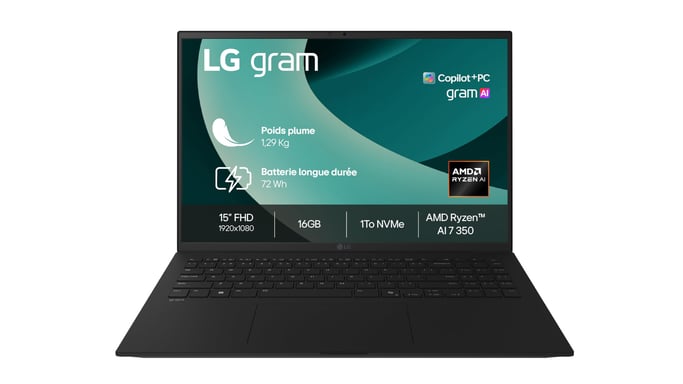 LG Gram Ryzen AI 7 (15') 16 GB RAM 1 TB SSD Negro Obsidiana - AZERTY