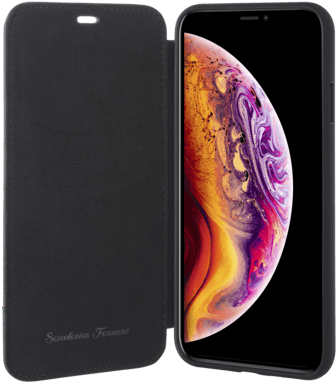 Ferrari Coque clapet en cuir véritable matelassé pour Apple iPhone XS Max, Noir