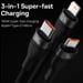 Baseus Flash Series 2 3 en 1 cable de carga rápida - USB-C a USB-C / Lightning / Micro-USB - 100 vatios - 1,5 metros - Negro