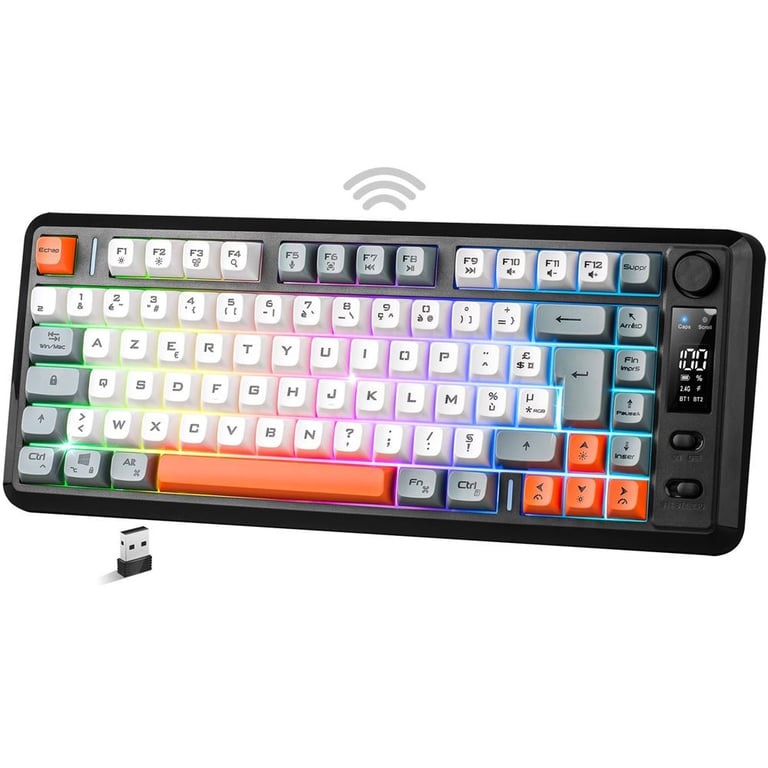 Clavier gaming sans fil SPIRIT OF GAMER Elite K30 AZERTY Compact Tenkeyless RGB Molette Noir/Blanc/Orange - Neuf