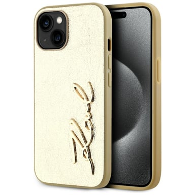Custodia Karl Lagerfeld Wrinkled Metal Signature per iPhone 15 oro