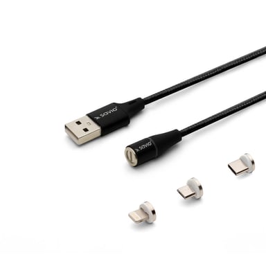 Savio CL-152 câble USB USB 2.0 1 m USB A USB C/Micro-USB B/Lightning Noir