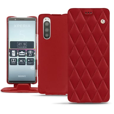 Housse cuir Sony Xperia 5 - Rabat vertical - Rouge - Cuir lisse couture