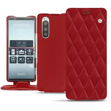 Housse cuir Sony Xperia 5 -  - Rouge - Cuir lisse couture