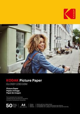 KODAK 9891267 - 50 Hojas de Papel Fotográfico 230g/m², brillante, A4 (21x29.7cm), Impresión Inkjet