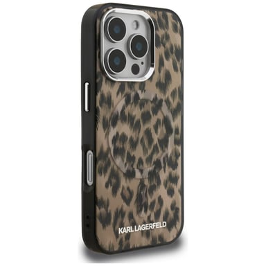 Custodia Karl Lagerfeld IML Leopard MagSafe per iPhone 16 Pro Max, marrone