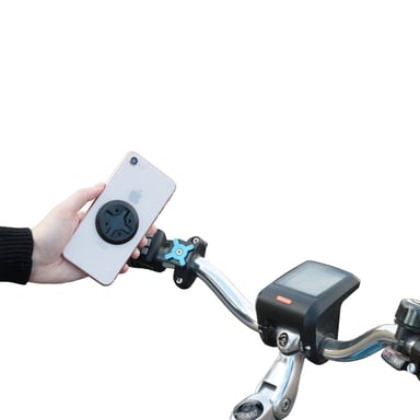 Soporte de bicicleta para smartphone, soporte universal para teléfono fabricado en Francia, rotación de 360°, fijación mecánica segura, negro