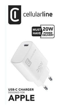 Cellularline APPLE MAINS CHARGER 20W SMALL WHITE Cargador de red USB-C de 20 W en micropack