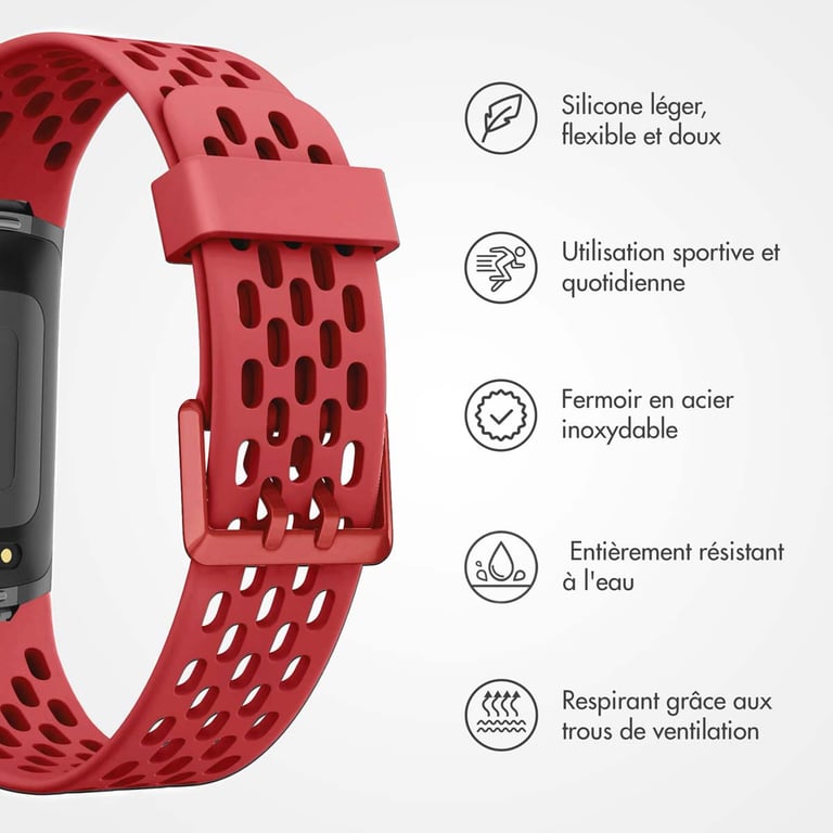 imoshion Bracelet sport en silicone avec boucle pour Fitbit Charge 5 / 6 - Rose - Neuf