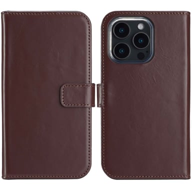 Selencia Étui portefeuille en cuir véritable pour Apple iPhone 16 Pro Max - Marron