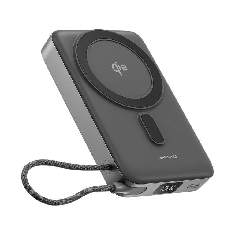 Swissten Powerbank Qi2 10000mAh compatible MagSafe et USB-C 35W avec Béquille support