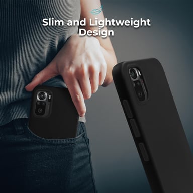 Mode de vie Moozy. Coque conçue pour Xiaomi Redmi Note 10, Redmi Note 10S, noir – Coque légère en silicone liquide avec finition mate et doublure en microfibre douce, coque en silicone de qualité supérieure