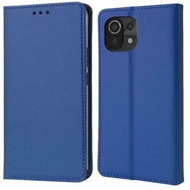 Funda con solapa Moozy para Xiaomi Mi 11 Lite y Mi 11 Lite 5G, azul oscuro - Funda inteligente con solapa magnética, tarjetero y soporte, ranuras para tarjetas de crédito, función kickstand