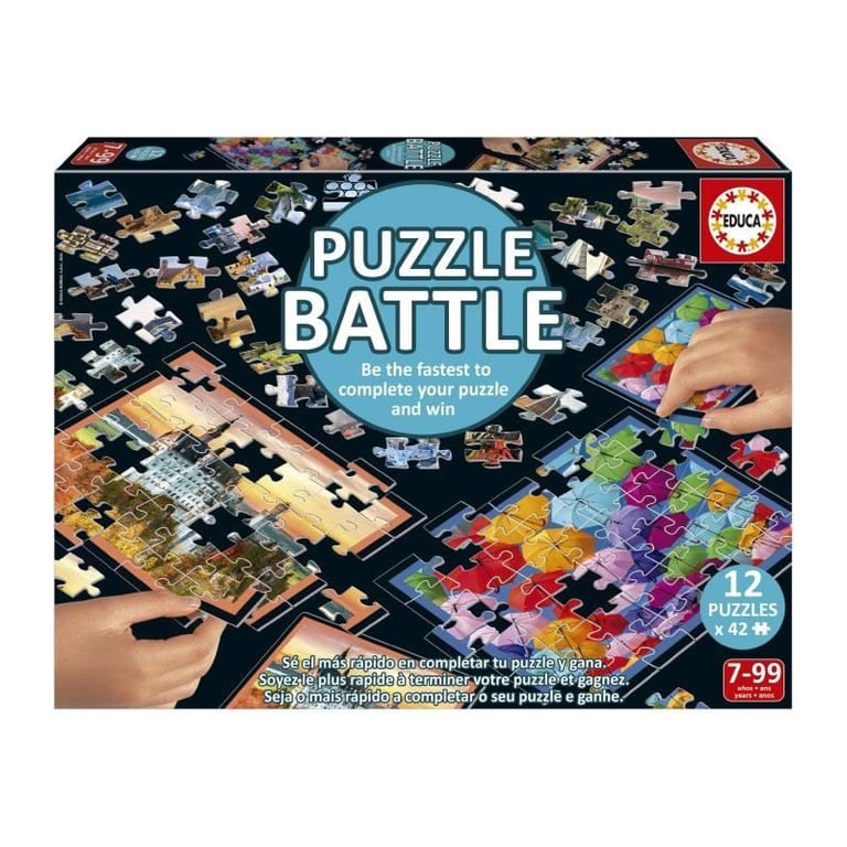 Puzzle - EDUCA - Battle Travel - 12 puzzles - 42 pieces - Theme Voyage et cartes - Neuf