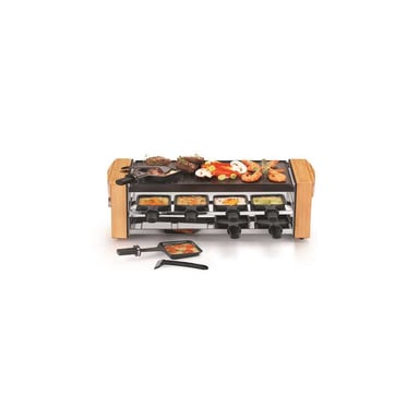 Raclette 8 personnes KITCHENCHEF KCWOODLUX8 1200 W Plaque double face antiadhésive Bambou Noir/Naturel