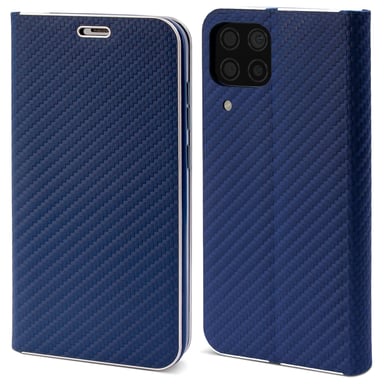 Moozy Étui Portefeuille pour Huawei P40 Lite, Bleu Foncé Carbone - Protection des Bords Métalliques Fermeture Magnétique Flip Cover avec Porte-Cartes