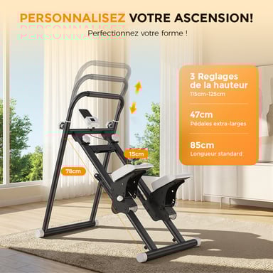 Formill QK7906 - Appareil de musculation vertical pliable avec guidon et pédales réglables sur 3 niveaux et écran LED - Blanc