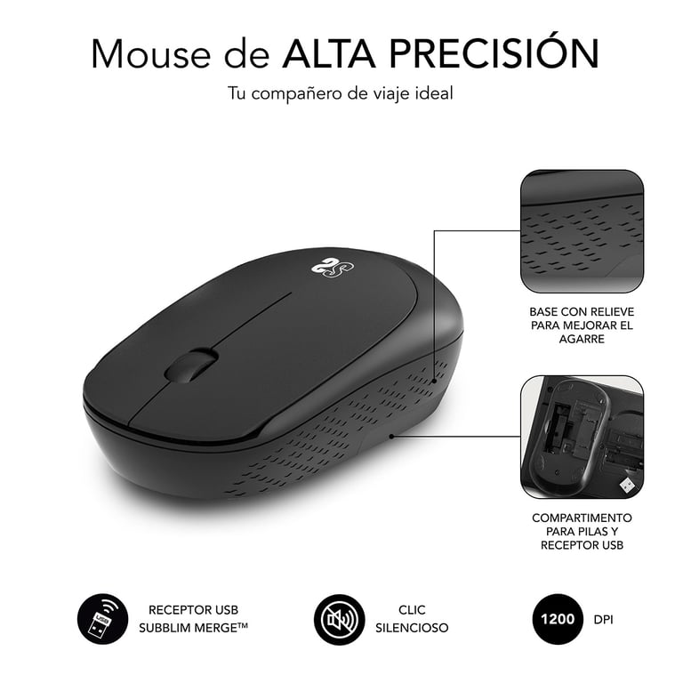 Souris SUBBLIM SUBMO-B2SW011 – Bureau Ambidextre RF Sans Fil 1200 DPI - vue 6