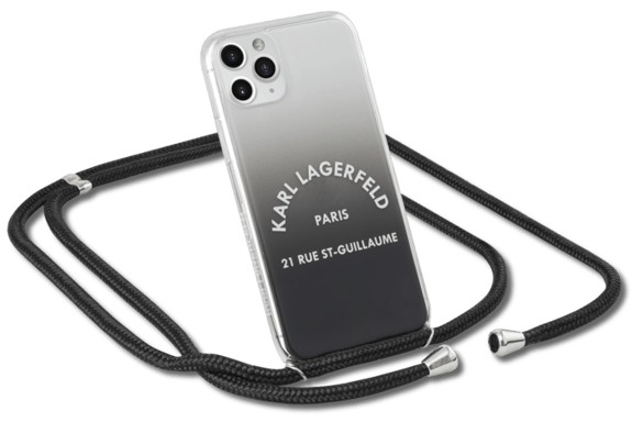 Coque Karl Lagerfeld hybride couleurs dégradées cordon bandoulière pour Apple iPhone 11 Pro Max, Noir