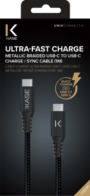 (O) Cavo di ricarica rapida USB 3.1 Gen 2 da USB-C a USB-C con intreccio metallico per ricarica/sincronizzazione (1M), nero