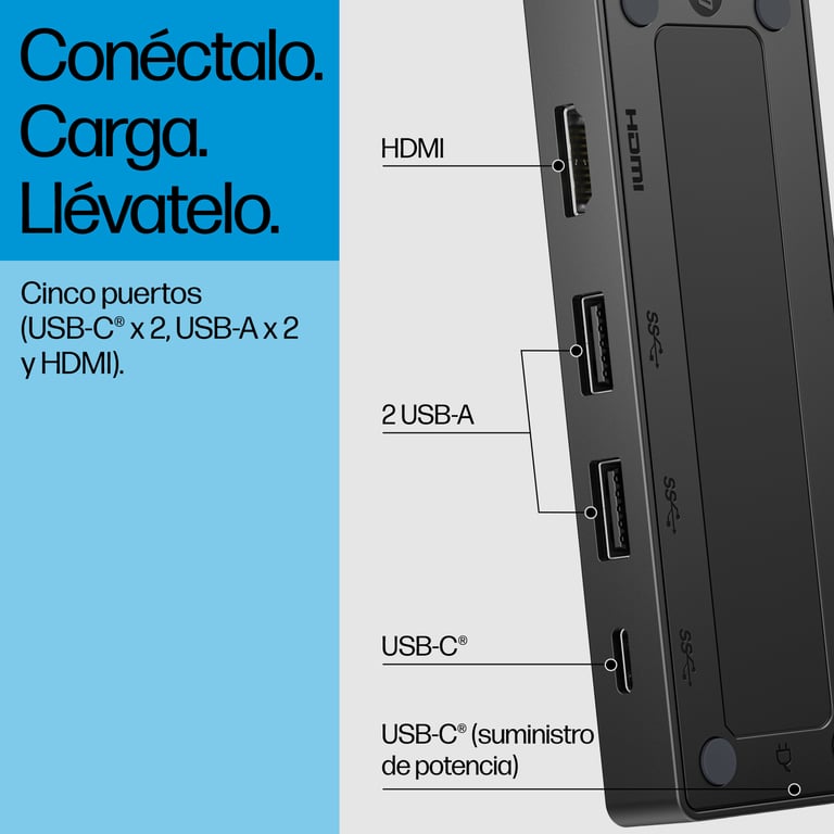 Docking USB Tipo C HP G3 2xUSB 1xUSB Tipo C 1xHDMI 1xUSB Tipo C PD - vue 3