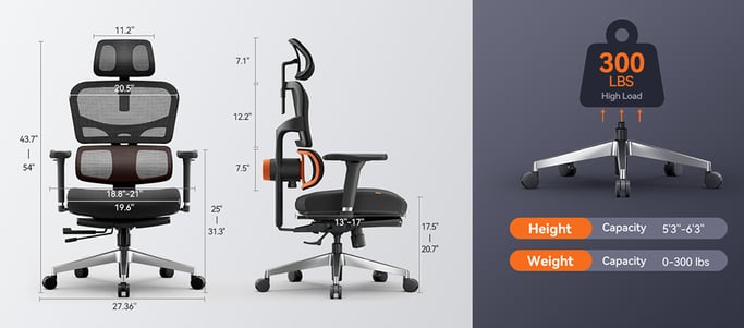 NEWTRAL NT002 Chaise Ergonomique avec Repose-Pieds, Dossier et Têtière Auto-Suivants, Support Lombaire Adaptatif