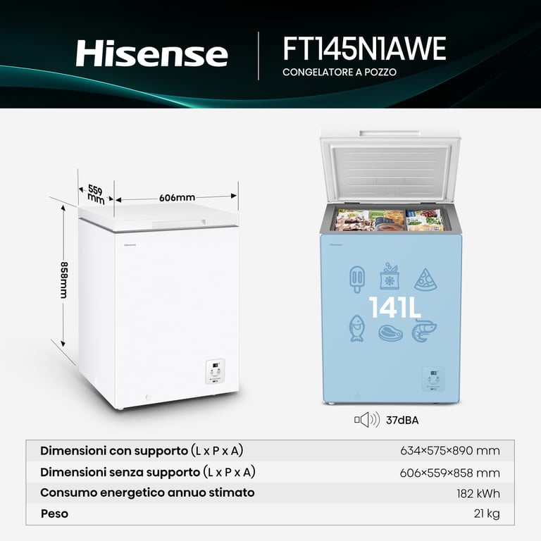 Hisense FT145N1AWE Congélateur coffre Pose libre 141 - vue 2