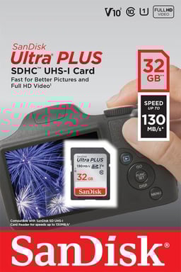 Scheda di memoria SanDisk Ultra+ SDHC UHS-I da 32 GB V10²