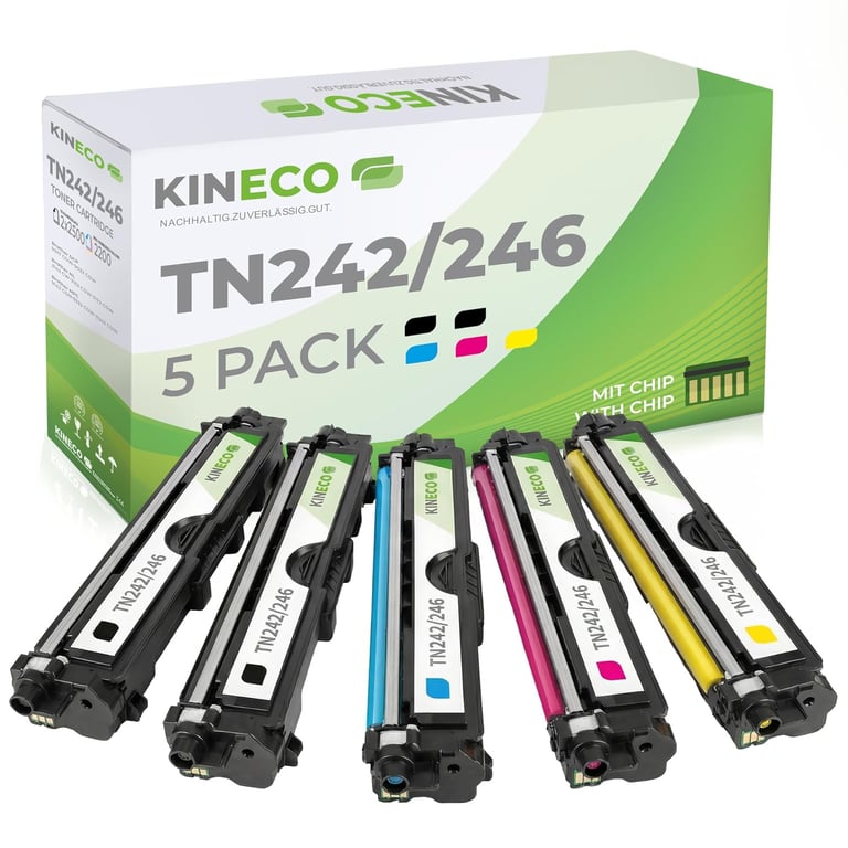 5 Toners compatibles avec TN-242 TN-246 pour DCP-9017CDWG1 9017CDWG1 9022CDW HL-3142CW 3152CDW 3172CDW MFC-9142CDN 9342CDW 9332CDW - Noir 2.500 Pages chacun, Couleur 2.200 - Neuf