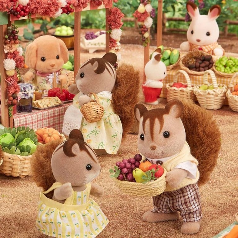 Figurines Sylvanian Families Walnut Squirrel Family 4172 - Lot de 4 écureuils articulés Maman Papa Fils Fille - Couleurs assorties - Neuf