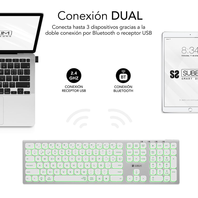 Clavier Universel SUBBLIM SUBKB-3MIE300 – RF Sans Fil + Bluetooth, QWERTY Espagnole - vue 6