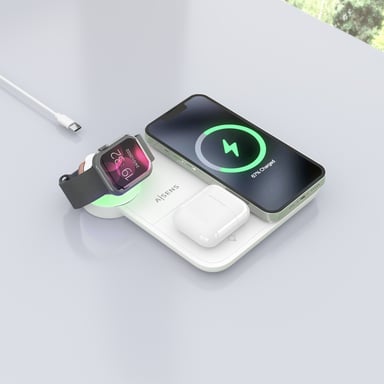 AISENS ASCH-15W4WC061-W chargeur d'appareils mobiles Casques, Smartphone, Smartwatch Blanc USB Recharge sans fil Intérieure