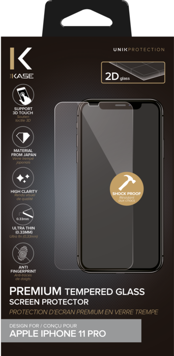 Protection d'écran premium en verre trempé pour Apple iPhone 11 Pro, Transparent