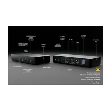 i-tec CAINTGDUAL4KDOCPDIT base para portátil y replicador de puertos Alámbrico USB 3.2 Gen 1 (3.1 Gen 1) Type-C Negro
