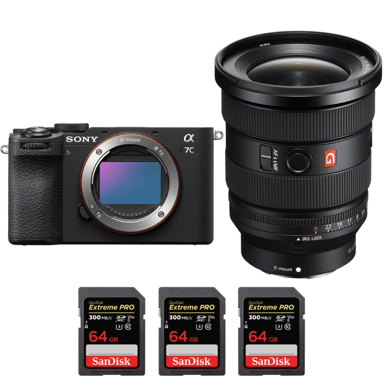 Cámara híbrida Sony A7C II Noir + FE 16-35mm f/2.8 GM II + 3 SanDisk 64GB Extreme PRO UHS-II + Ebook ''20 consejos para fotos que impactan''