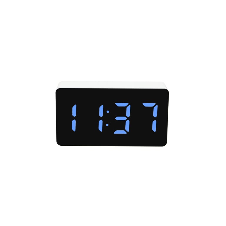 Petit Réveil - Horloge Numérique - Convient comme Réveil pour Enfants - Chambre à Coucher - Gradation Automatique - 3 Alarmes - Affichage Bleu - Blanc (HCG01B)
