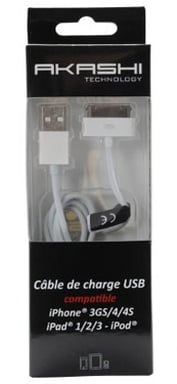 Akashi ALTCABLEIP4 câble de téléphone portable Blanc USB A Apple 30-pin
