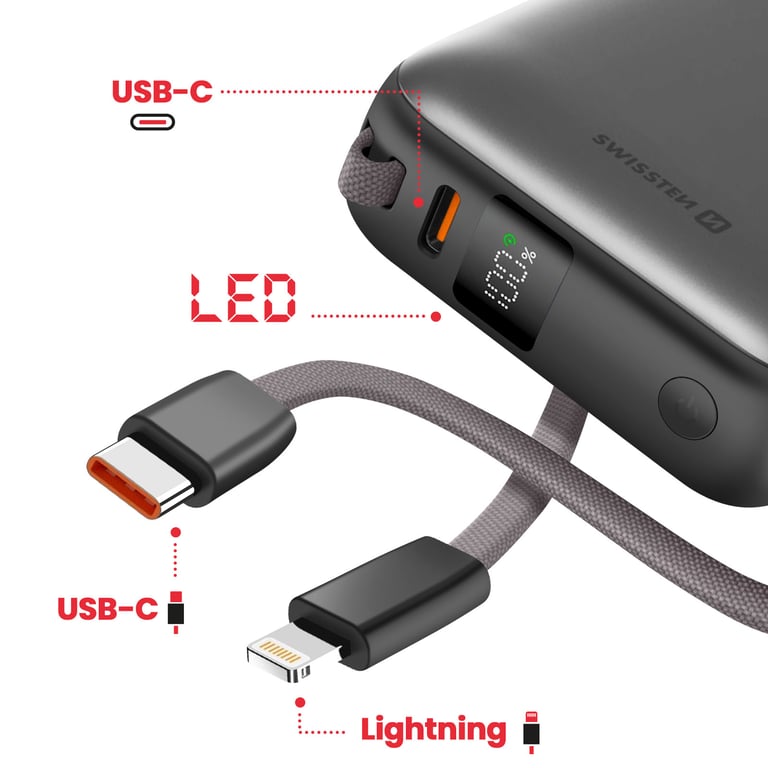 Batterie Externe 10000mAh avec Câbles USB C et Lightning Ultra Compact Neuf - vue 3