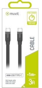 Tab Cable Plat 3A Type C/Type C 1M Noir