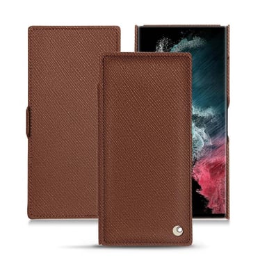 Housse cuir Samsung Galaxy S22 Ultra -  - Marron - Cuir saffiano