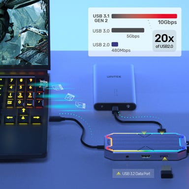UNITEK uHUB S7+ Alámbrico USB 3.2 Gen 2 (3.1 Gen 2) Type-C Gris